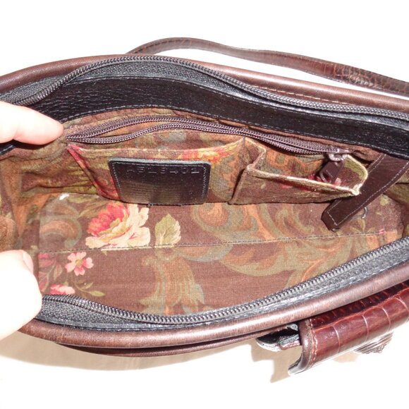 VTG BRIGHTON Organizer Black & Brown Leather Croc Embossed Shoulder Bag Purse - Picture 10 of 16